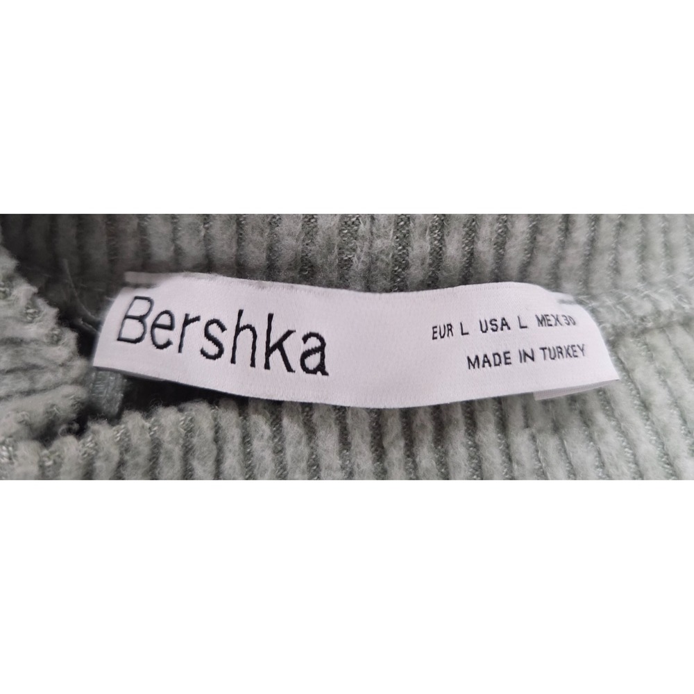 Bershka Sage Green Ribbed Cropped Mock Neck Sweater Size Large - Picture 3 of 6